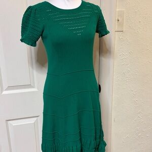 Maeve Emerald Green Knit Short-Sleeve Midi Dress